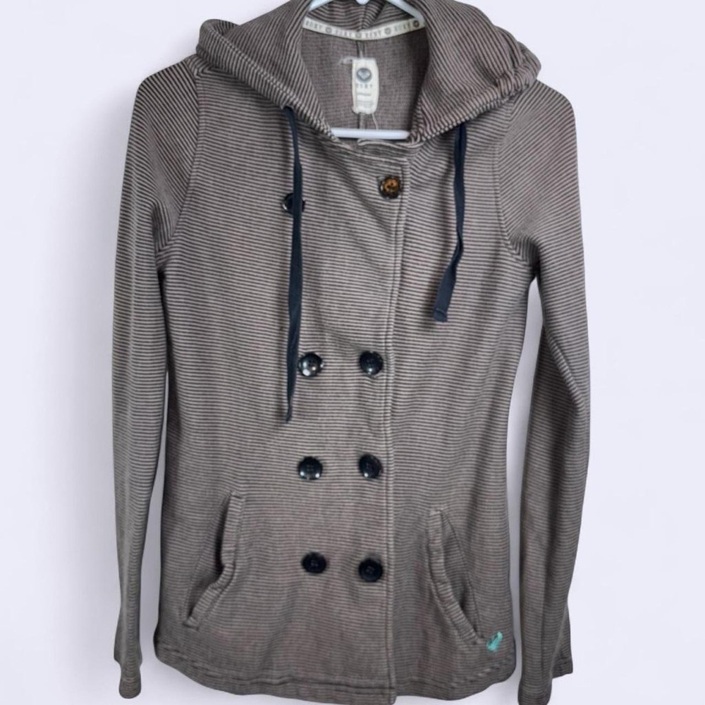 Roxy Surfcore Striped Hooded Peacoat Jacket Medium